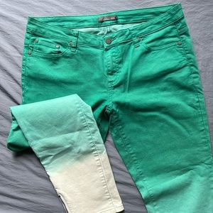 Prana Ombré Green-White Cropped Jeans with Zipper Accents